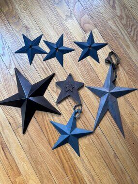 Set 7 Primitive Barn Stars Metal Wood Americana Farmhouse Wall Decor